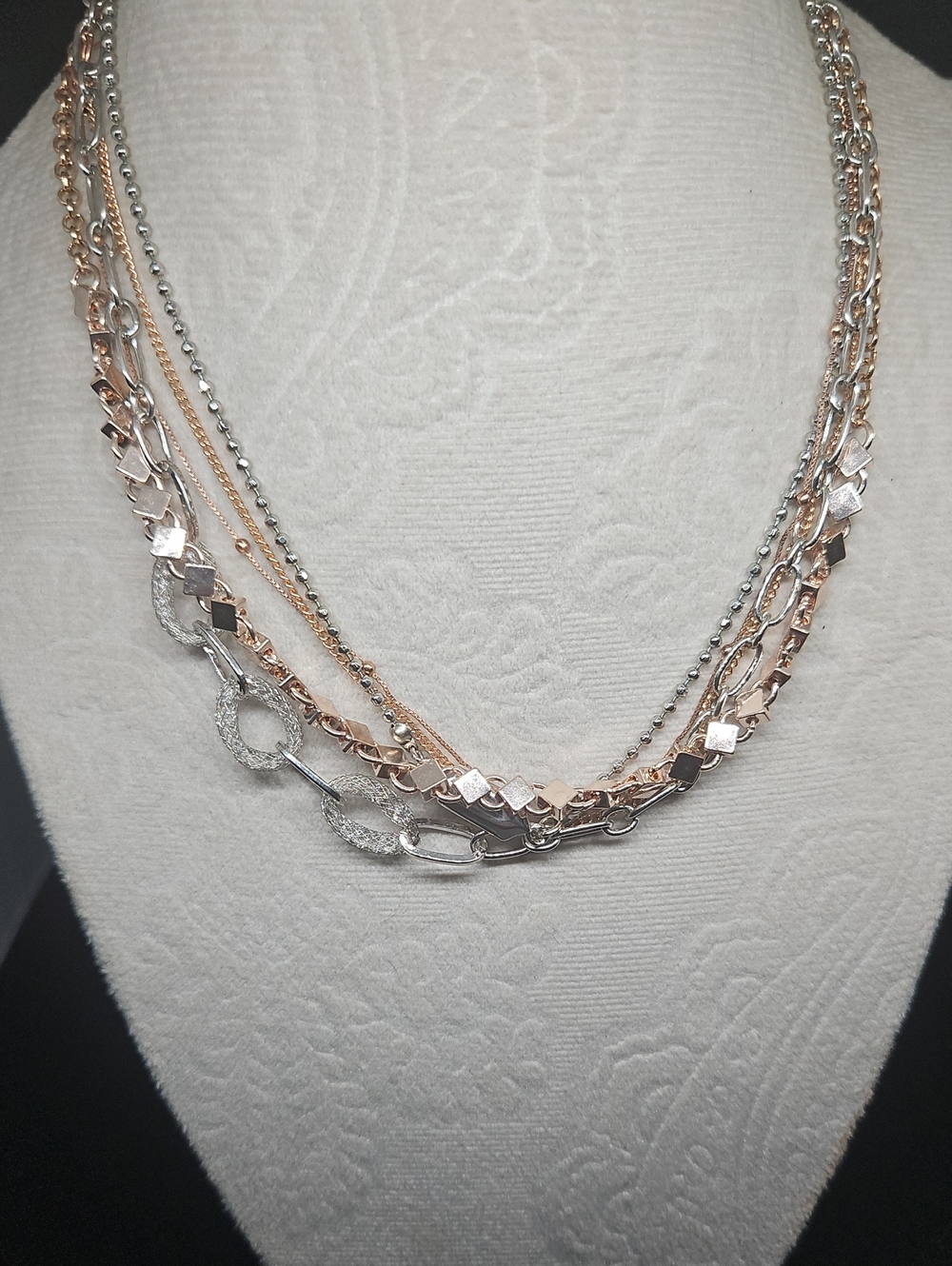 Layered Rose Gold and Silver Multi-Chain Necklace - Women Jewelry